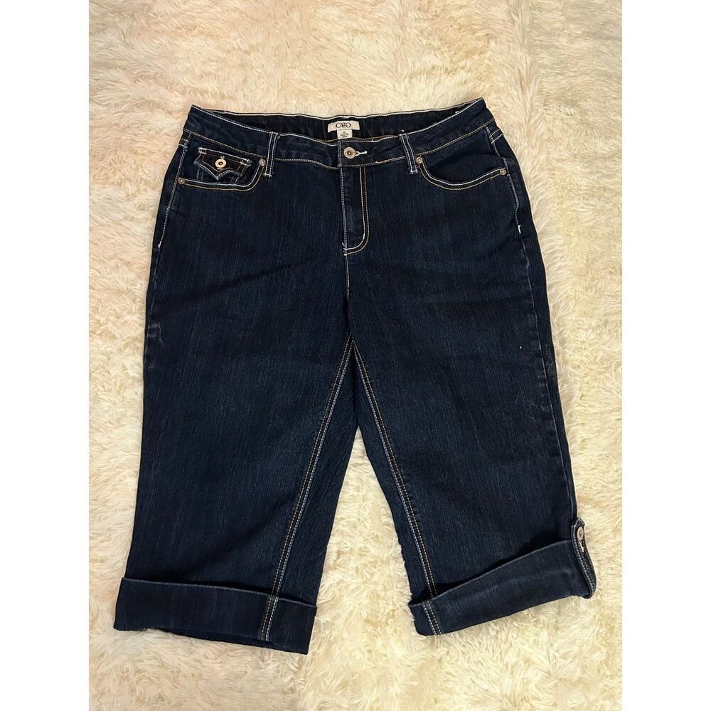 Cato Dark Wash Cuffed Denim Bermuda Shorts Capris Size 14 Contrast Stitching